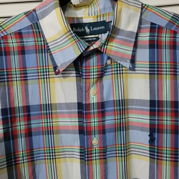 Ralph Lauren Shirt Mens Large Blue Plaid 100% Cotton Long Sleeve Oxford - Picture 6 of 6